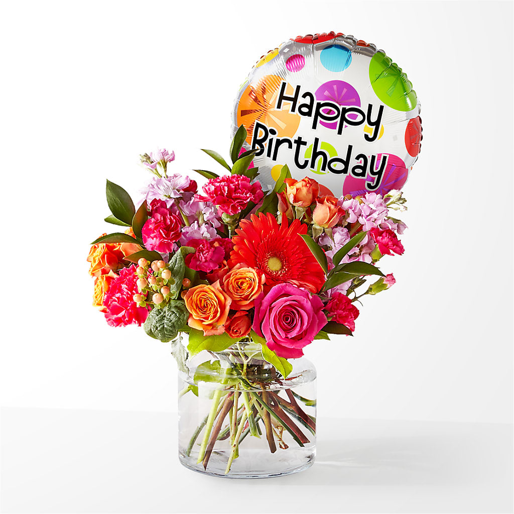 Fiesta Bouquet with Birthday Balloon – Daisy Day Florist, Avondale Estates GA