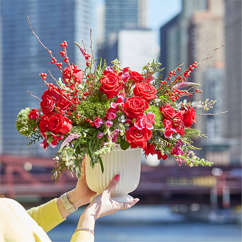 Big Red Bow Bouquet – Daisy Day Florist, Avondale Estates GA