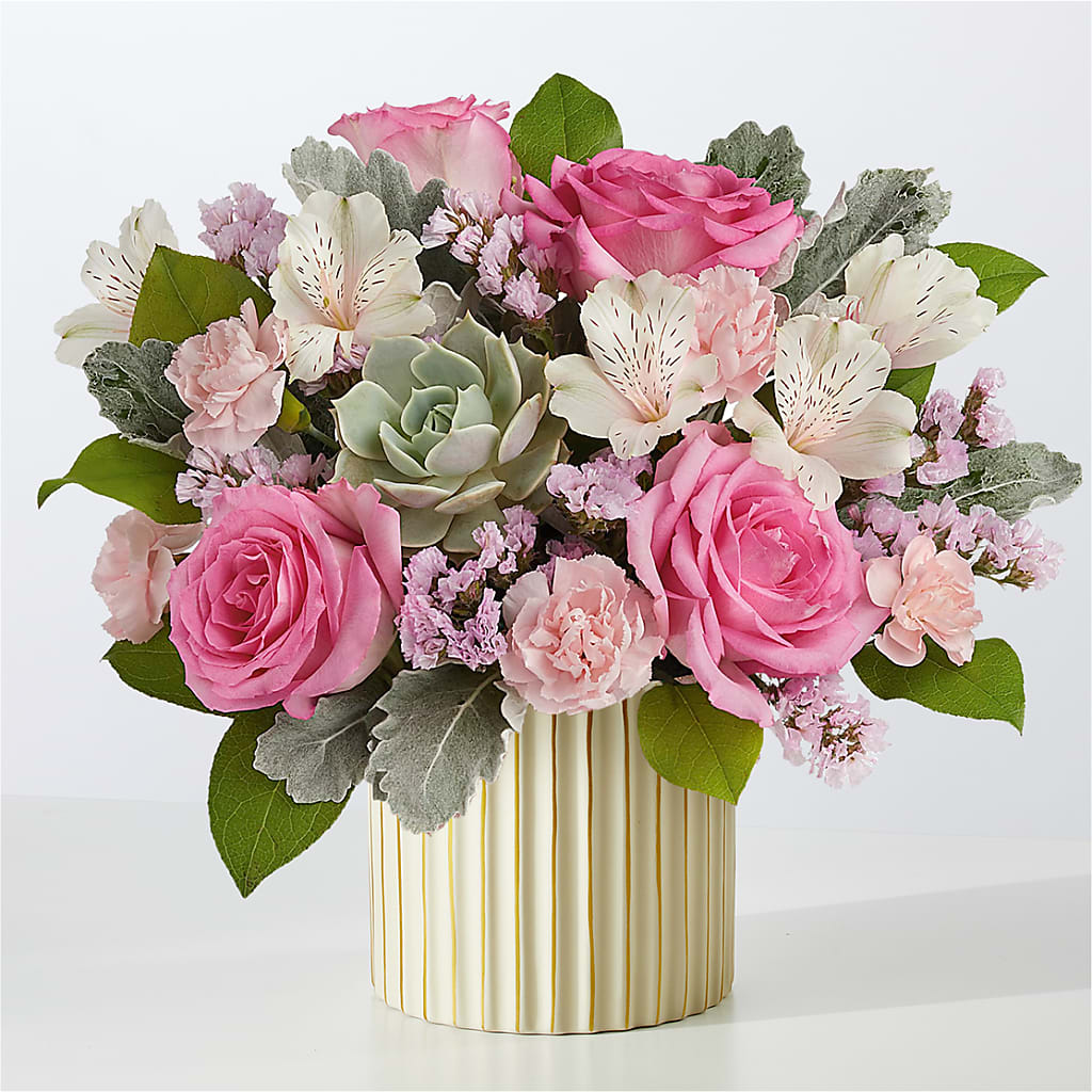 Dusty Rose Bouquet with Ivory Vase – Daisy Day Florist, Avondale Estates GA