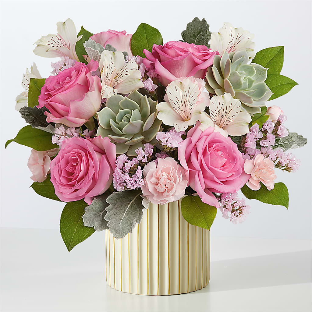 Dusty Rose Bouquet with Ivory Vase – Daisy Day Florist, Avondale Estates GA