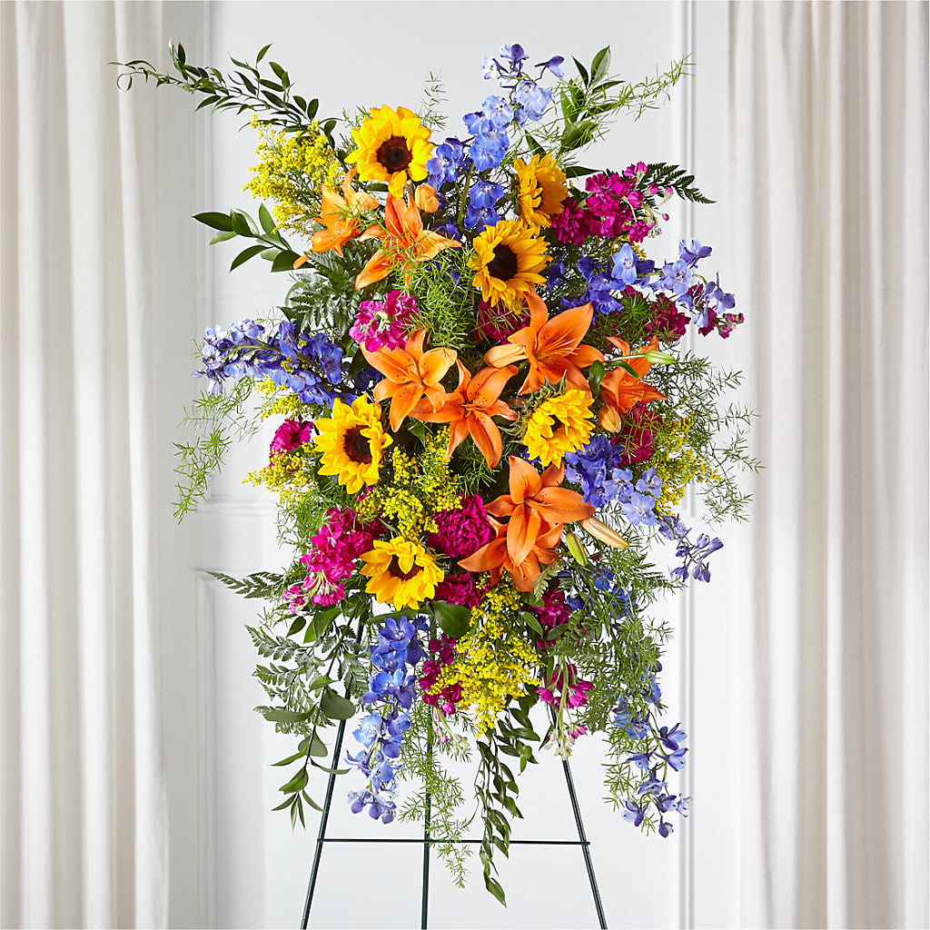 Sunlit Memories Standing Spray (Standard) – Daisy Day Florist, Avondale Estates GA
