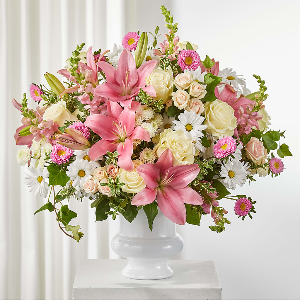 Empathetic Blooms Urn Arrangement – Daisy Day Florist, Avondale Estates GA