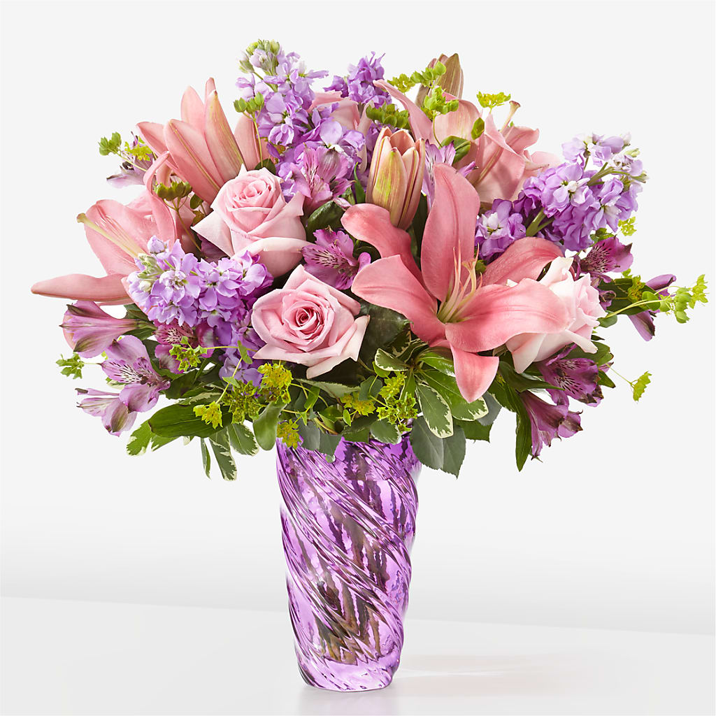 Precious Petals Bouquet with Luxe Swirl Vase – Daisy Day Florist, Avondale Estates GA